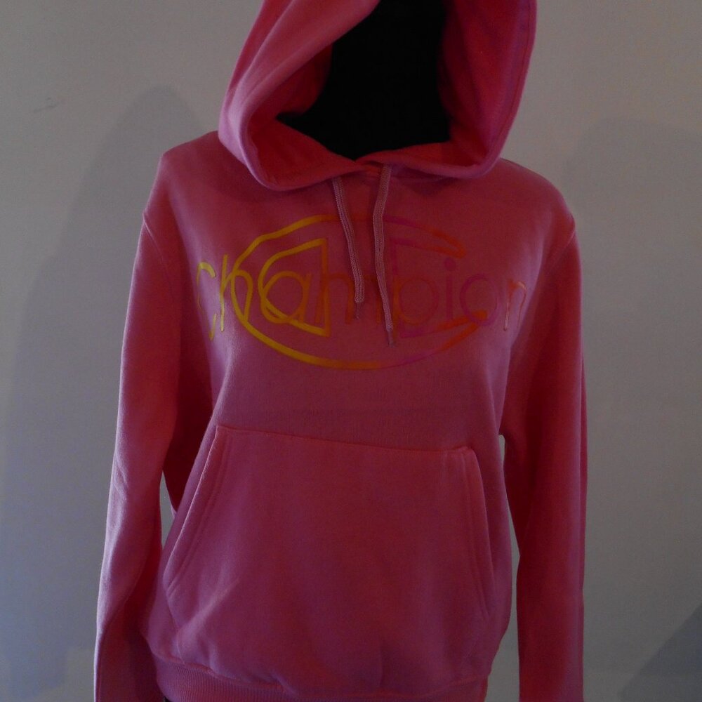 AUTHENTIC CHAMPION PINK HOODED PULL OVER SWEATSHIRT LARGE